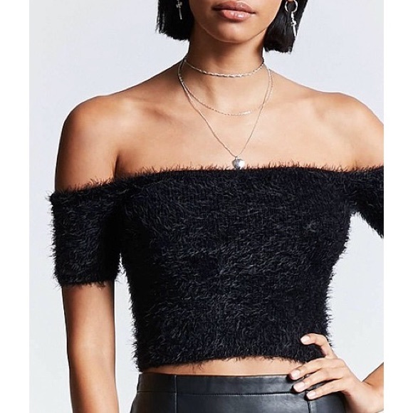 Forever 21 Tops - Off The Shoulder Black Knit Crop Top